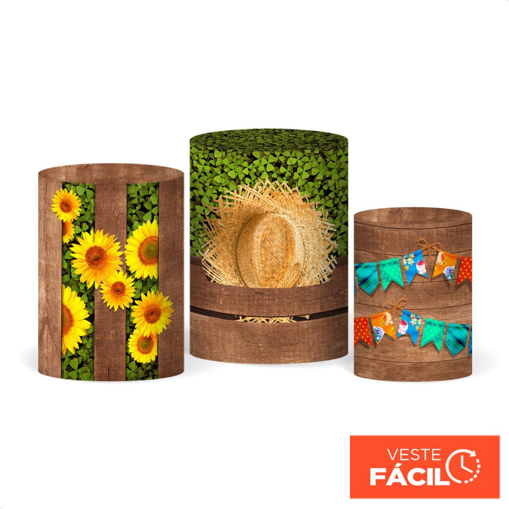 Trio De Capas Cilindro Festa Junina Arraiá Em Tecido C/Elástico 3D Decoração Jun