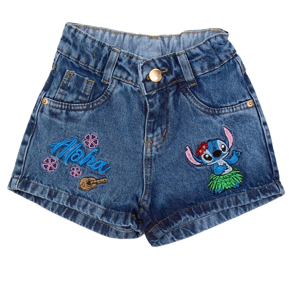 short do Stitch infantil 4/6/8/10/12/modinha bordado