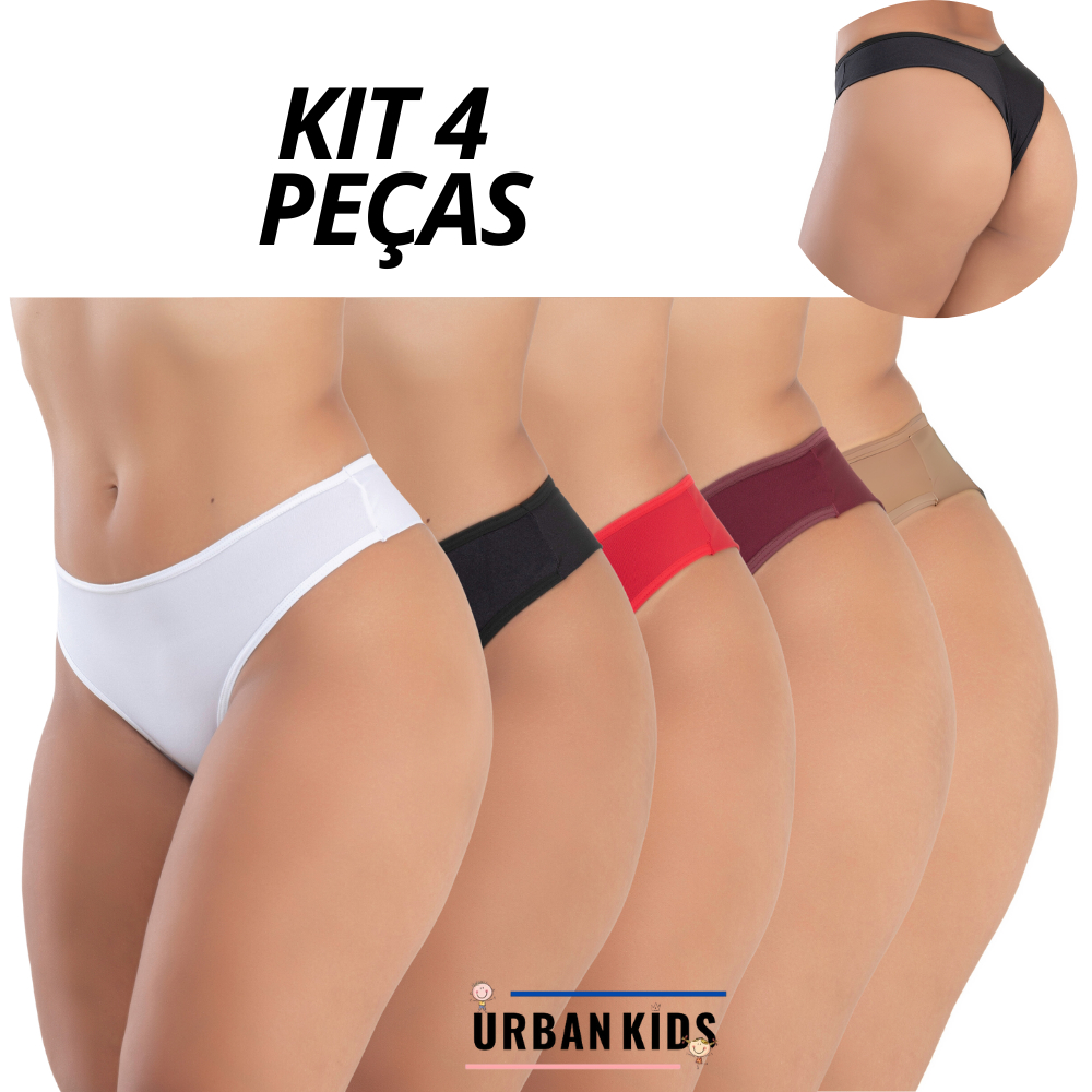 Kit 4 Calcinhas Fio Dental Duplo Confortável Tanga Empina Bumbum Forro Algodão
