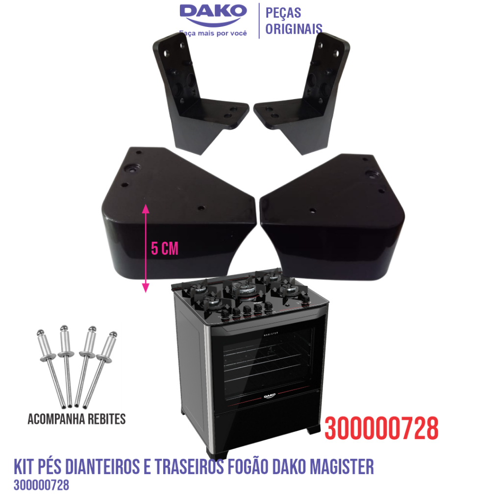 CONJUNTO COMPLETO DE PÉS DIANTEIROS E TRASEIROS FOGÃO DAKO MAGISTER 300000728