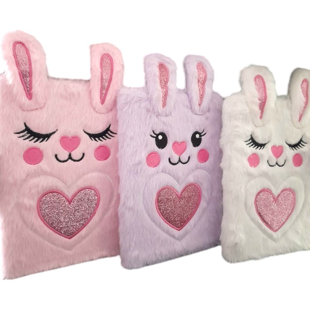 Caderno De Pelúcia Coelho Rosa/Branco/Lilás Com Desenho Fofo A5 / 21*14.5 CM Para Diário