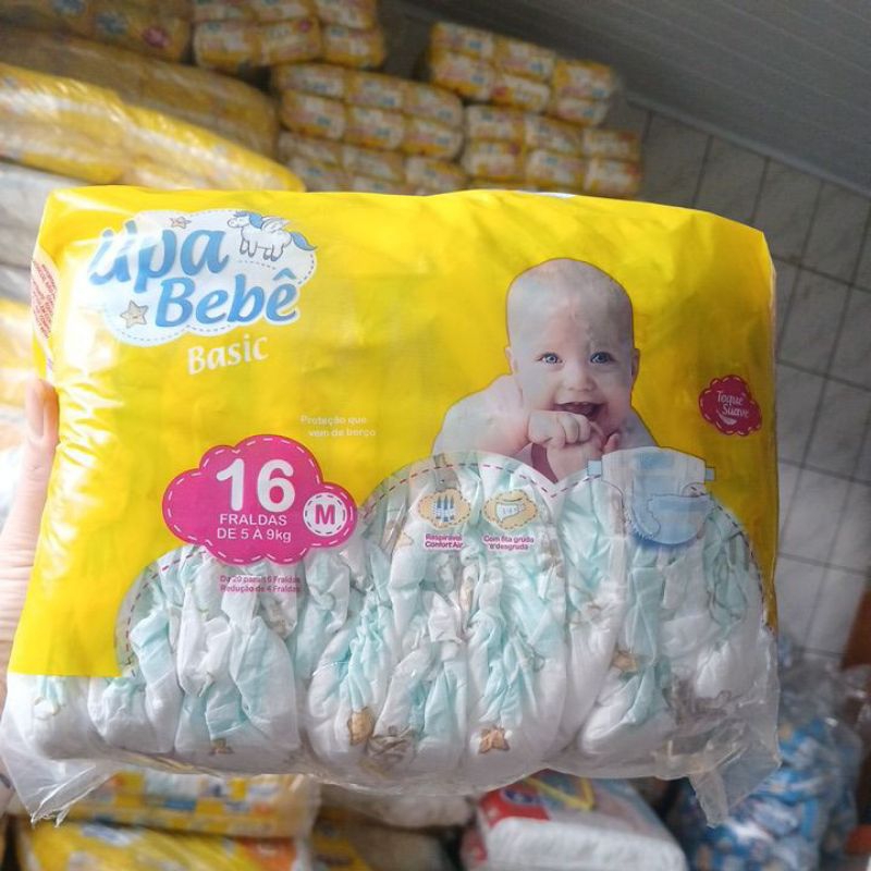Fralda descartáveis Upa Bebê Basic Tam M 16 unidades ConfortAir Fita Gruda e Desgruda