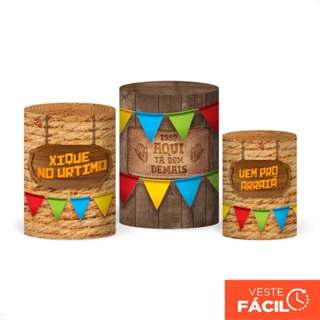 Trio De Capas Cilindro Festa Junina Arraiá Em Tecido C/Elástico 3D Decoração Junina – CND-720 em Oferta na Shopee