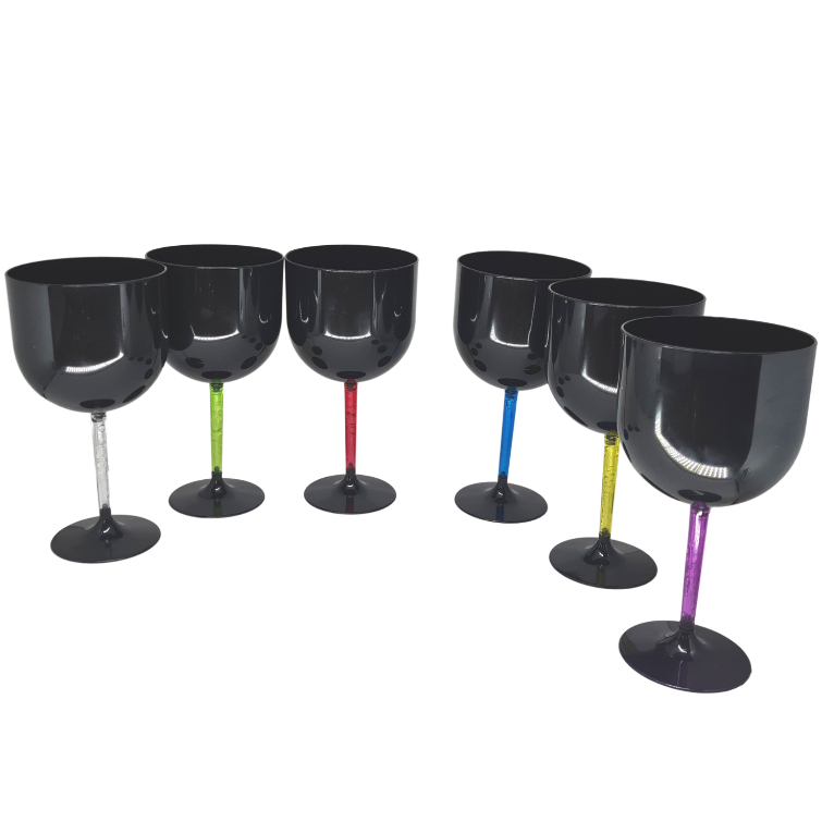Taça Gin Preta com Haste Colorida 550ml - 10unidades