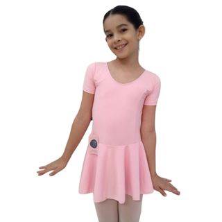 Uniforme de Bailarina Collant Manga Curta Acoplada com Saia Infantil Suplex em Oferta na Shopee
