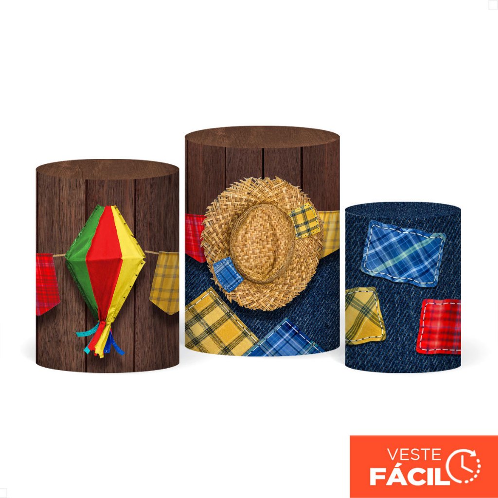 Capas De Cilindros Festa Junina Em Tecido Sublimado Veste Fácil C/Elástico 3D Decoração São João – T-247 em Oferta na Shopee