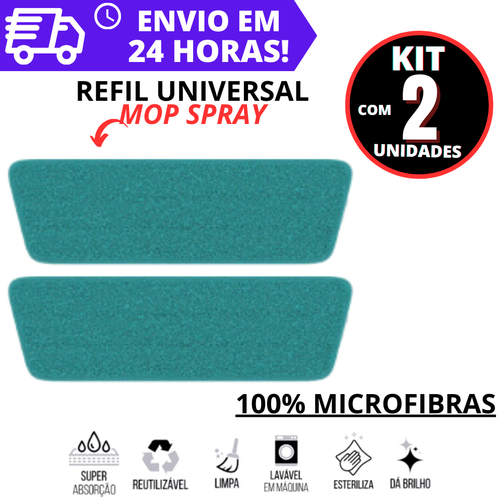 Kit 2 Refis Para Mop Spray UNIVERSAL Rodo Mop Spray Almofada Microfibra