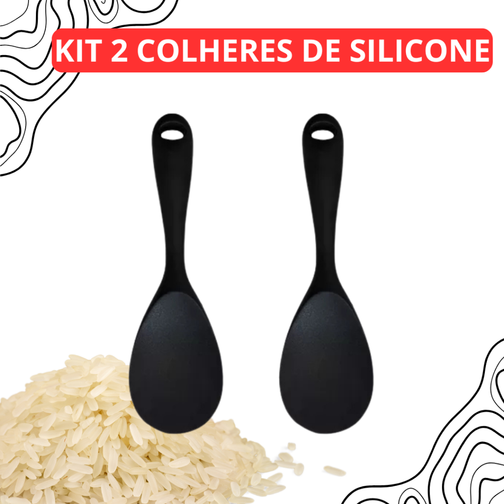 KIT 2 COLHERES DE ARROZ DE SILICONE PRETAS PEQUENAS em Oferta na Shopee