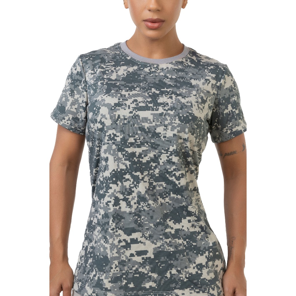 Camiseta Camuflada Desert Feminina Gola O Militar Use Tático