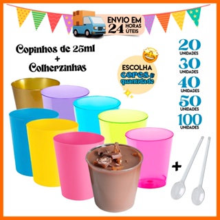 KIT 20|30|40|50|100 Copinhos para Sobremesas de 25ml + Colherzinha Doces e Brigadeiros em Oferta na Shopee