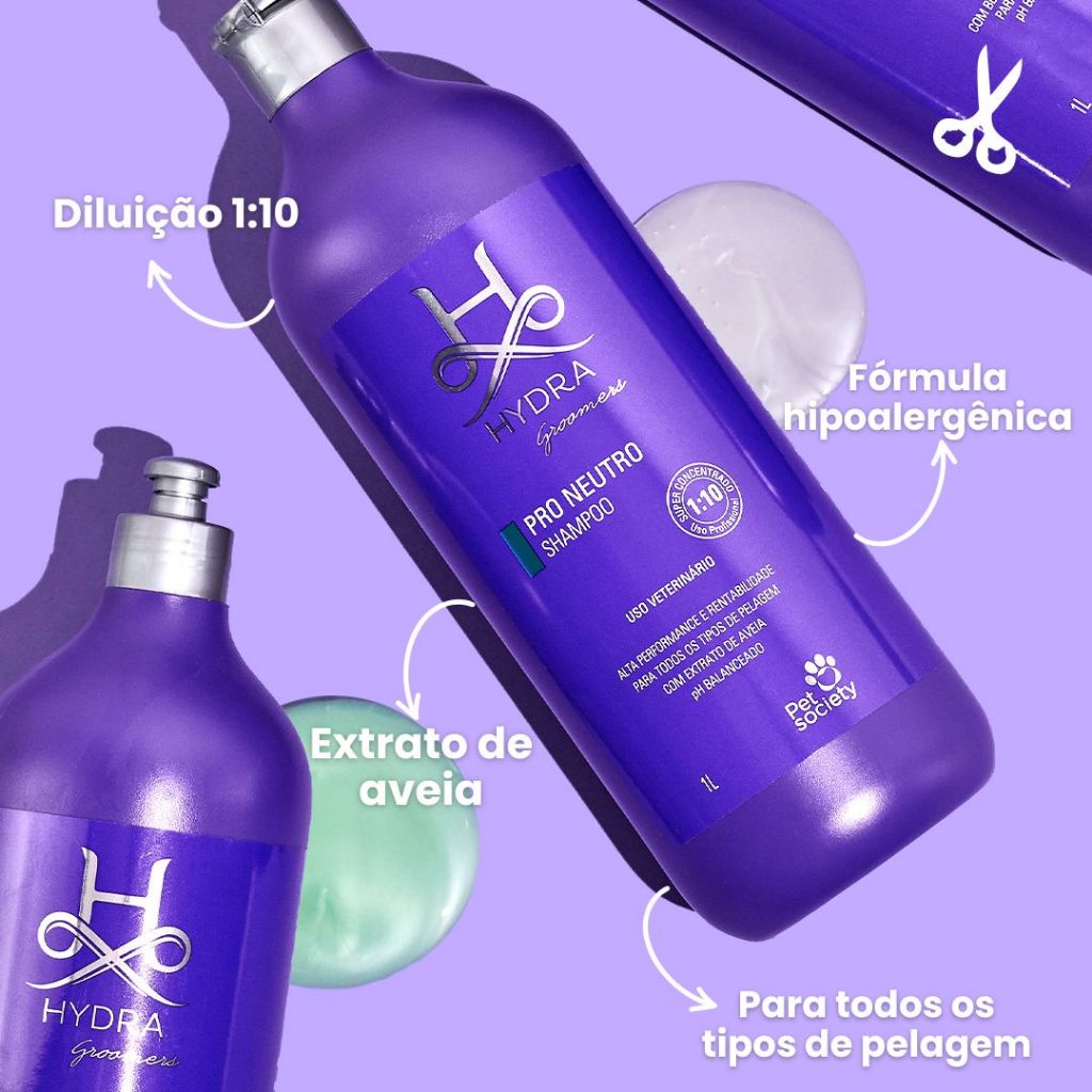 Shampoo Neutro Pet Cães Gatos Hydra Groomers 1L Diluição 1:10