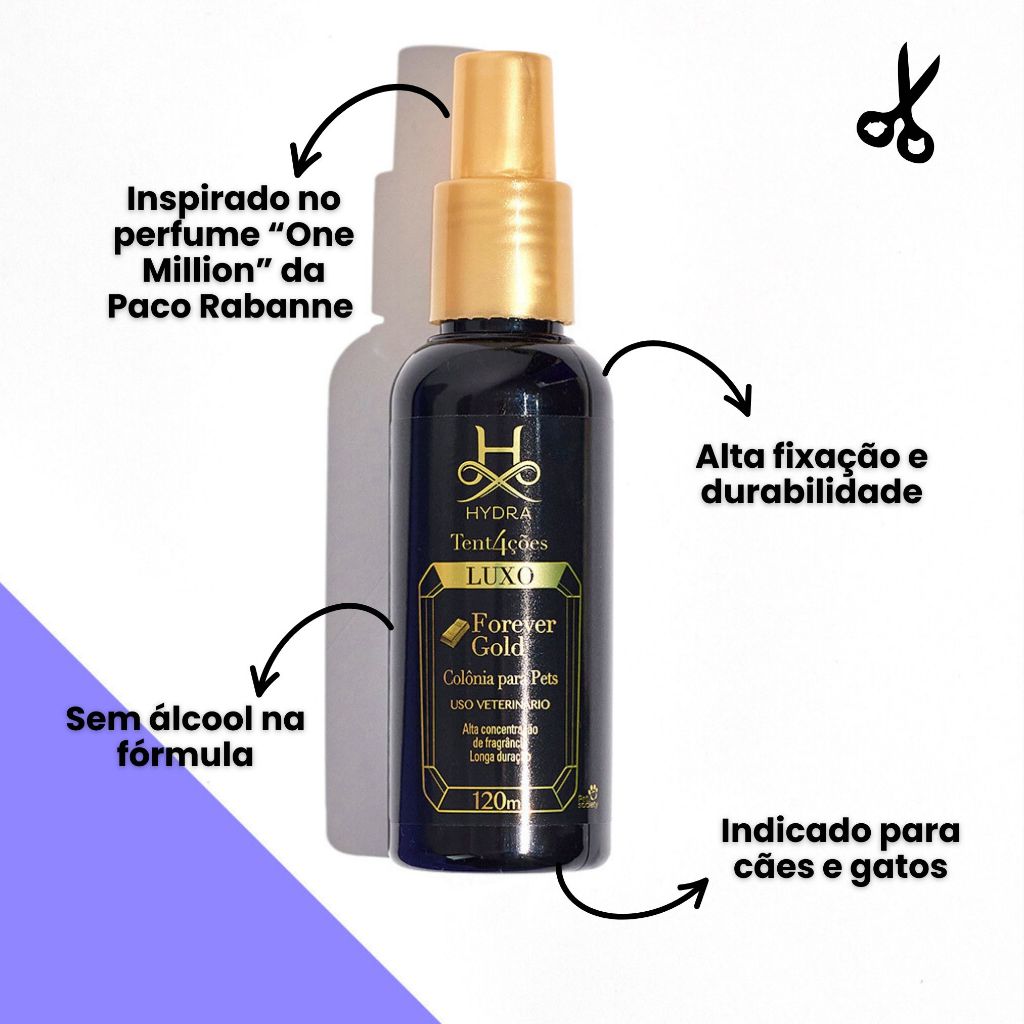 Colônia Pet Cachorro Gato Hydra Groomers Forever Gold Luxo 120mL