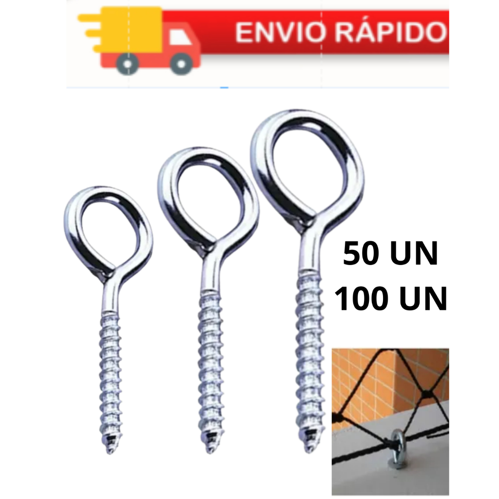 Gancho fechado Pitão  6mm 8mm 10mm  Para Rede De Proteção P/Tela - 50 á 100 UNIDADES em Oferta na Shopee