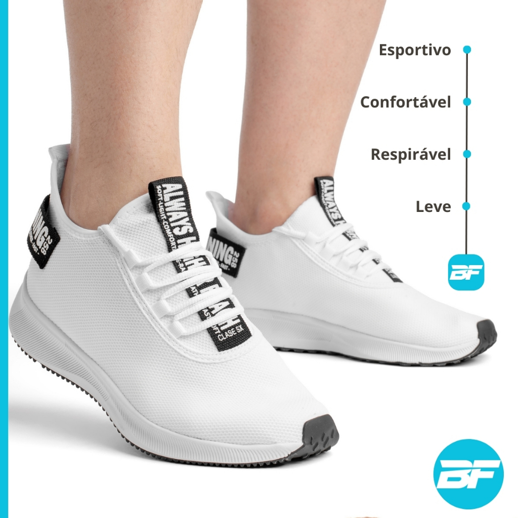 Tênis Masculino para Academia Esportivo Caminhada Treino Malhar Branco BF Shoes