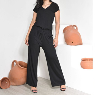 Conjunto Feminino Calça Pantalona Cintura Alta e Blusa Básica em Oferta na Shopee