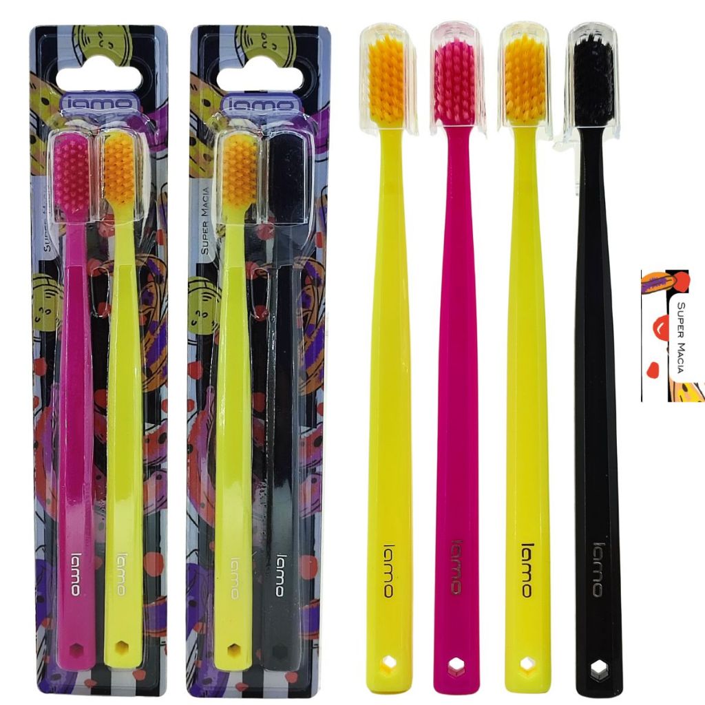 Pack com 2 Escovas de Dente Adulto Cerdas Super Macias com Capa Protetora Bananas em Oferta na Shopee