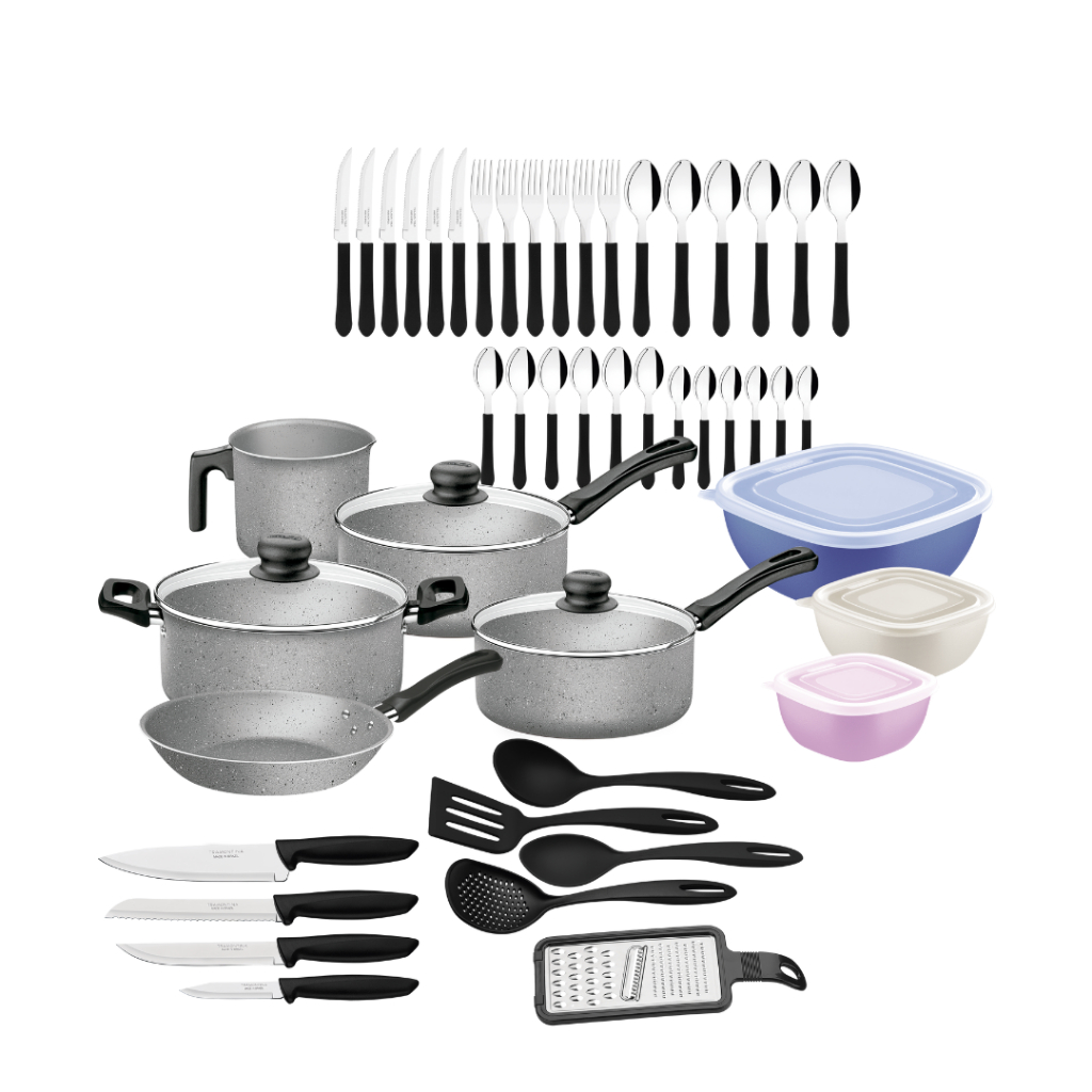 Kit Cozinha Tramontina 47 Peças Panelas Antiaderentes Talheres Facas em Oferta na Shopee