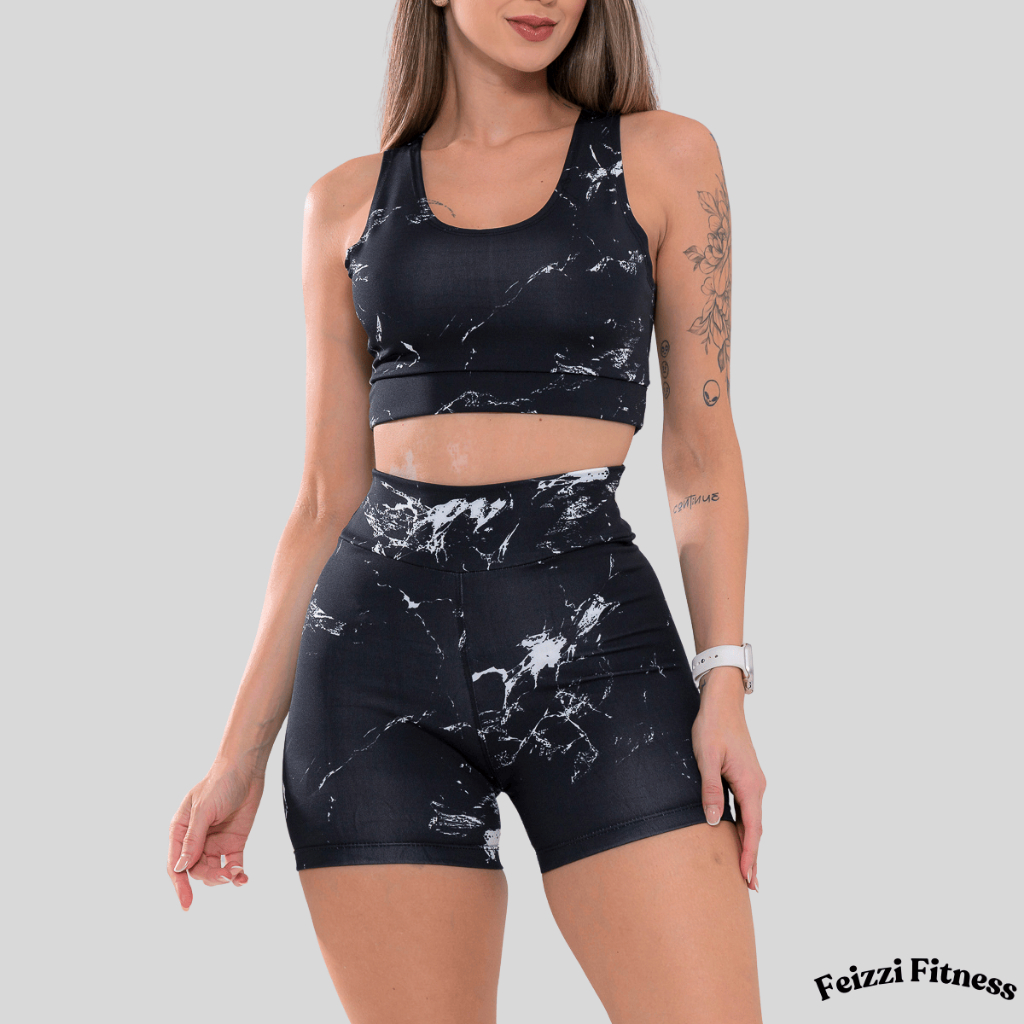 Kit Shortinho e Top Femenino Rajado Degrade Academia Fitness Ginastica