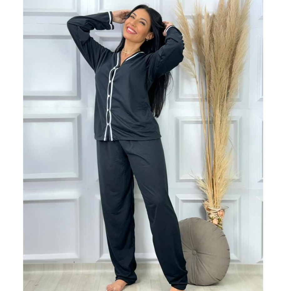 Pijama Longo Botão Blogueira Aberto Manga Longa Gestante em Oferta na Shopee