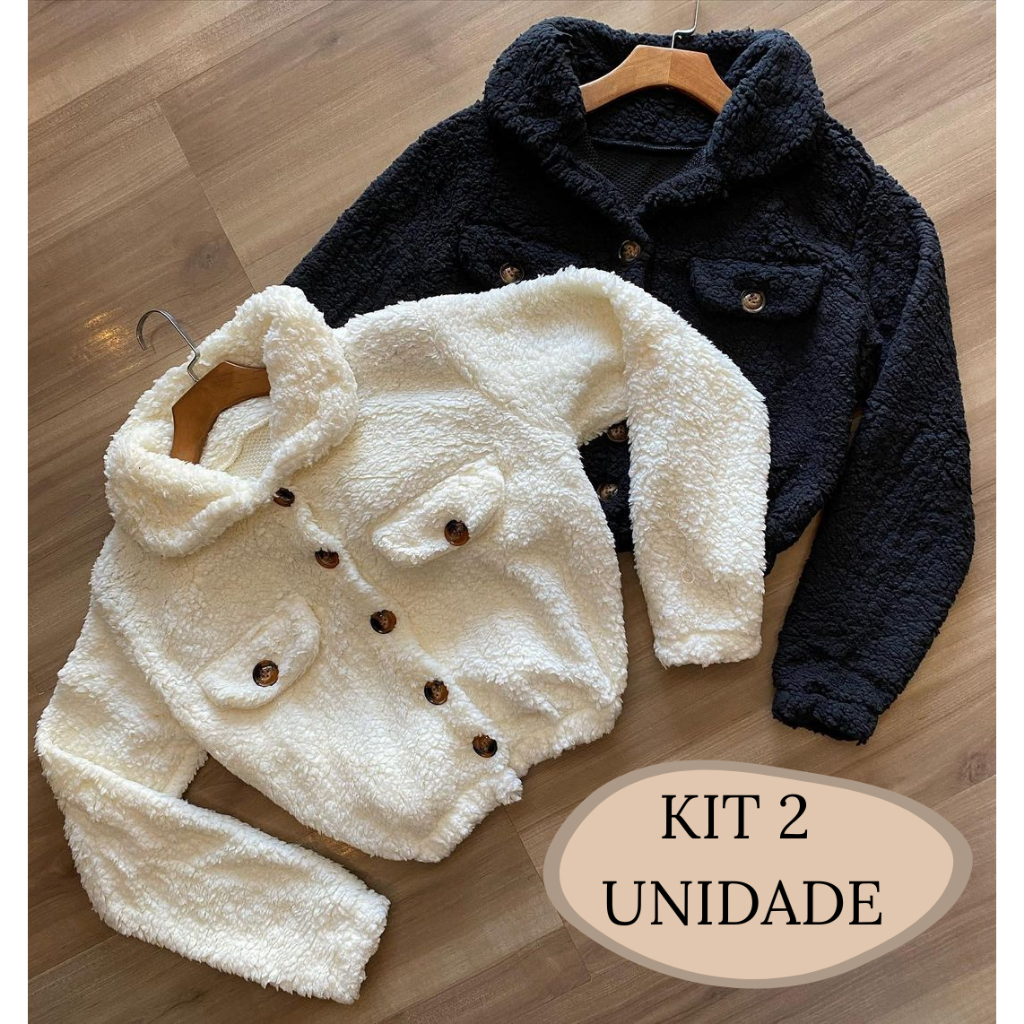 Kit 2 Casaco Teddy Cropped Pelucia Casaquinho Blusa de Frio Curta Feminina Quentinha Tedy ...