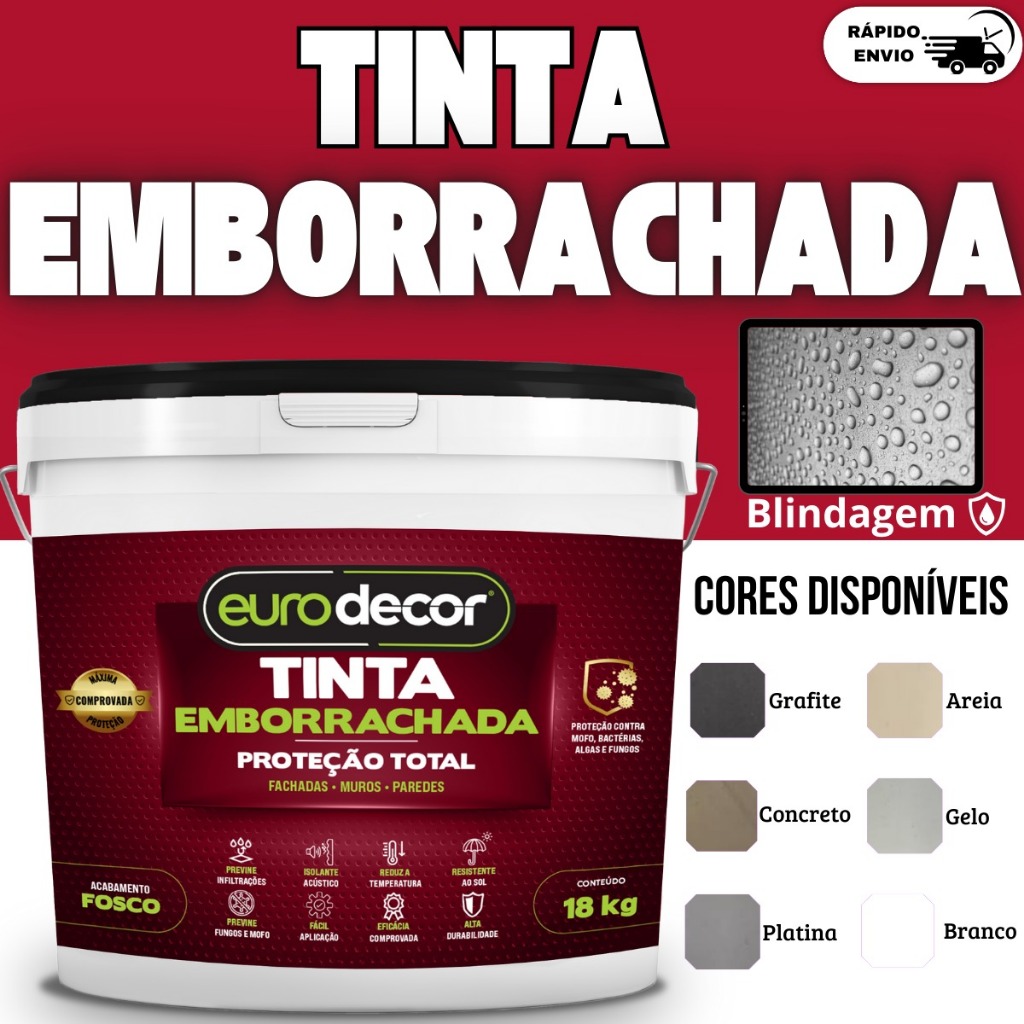 Tinta Emborrachada 18kg e 12kg Impermeabiliza e Protege Eurodecor Várias Cores em Oferta na Shopee