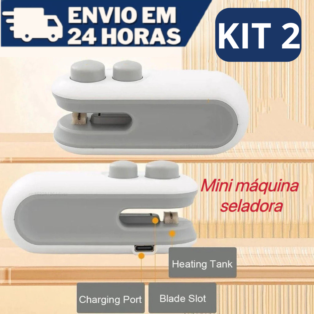 Mini Máquina Seladora de Plástico Recarregável para Selagem de Pilha de Embalagens USB