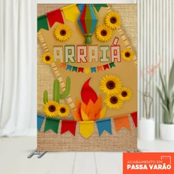 Painel Festa Junina Retangular Decoração Arraiá Girassol 1,5x2,2 Tecido Sublimado 3D Vertical– V-183