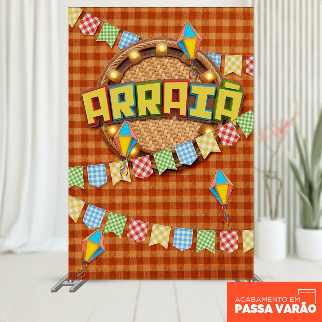 Painel Decorativo Festa Junina Bandeirinhas Retangular 1,50x2,20 Vertical Sublimado Arraiá Xadrez 3D – V-184 em Oferta na Shopee