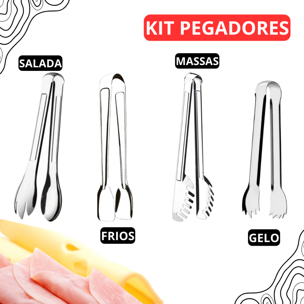 Kit 4  Pegadores - Salada - Frios - Massas - Gelo - em Inox de Qualidade