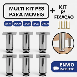 Kit Pés Para Móveis Regulável Redondo Cromado - 8cm | 10cm | 12cm | 15 cm | 20cm
