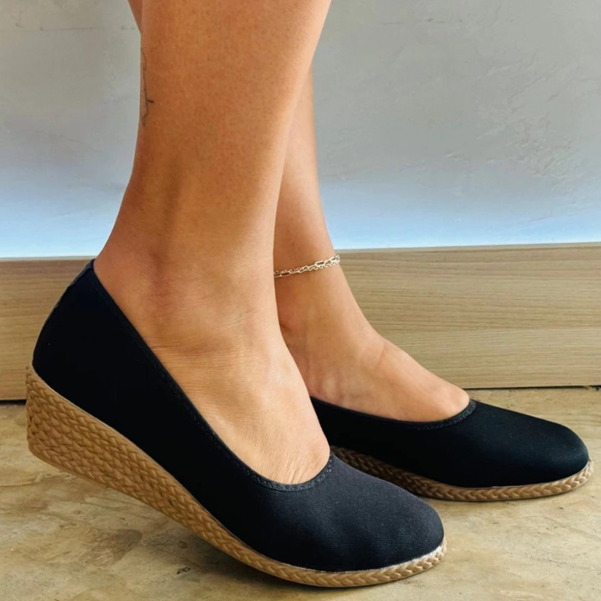 Sandália Feminina Confortável Corda Anabela Leve Salto Casual Moda Tendencia Espadrille Médio Grosso