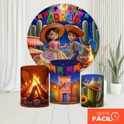 Painel Festa Junina Redondo E Trio Capas Cilindro Arraiá Veste Fácil Sublimado C/Elástico – KIT-2622