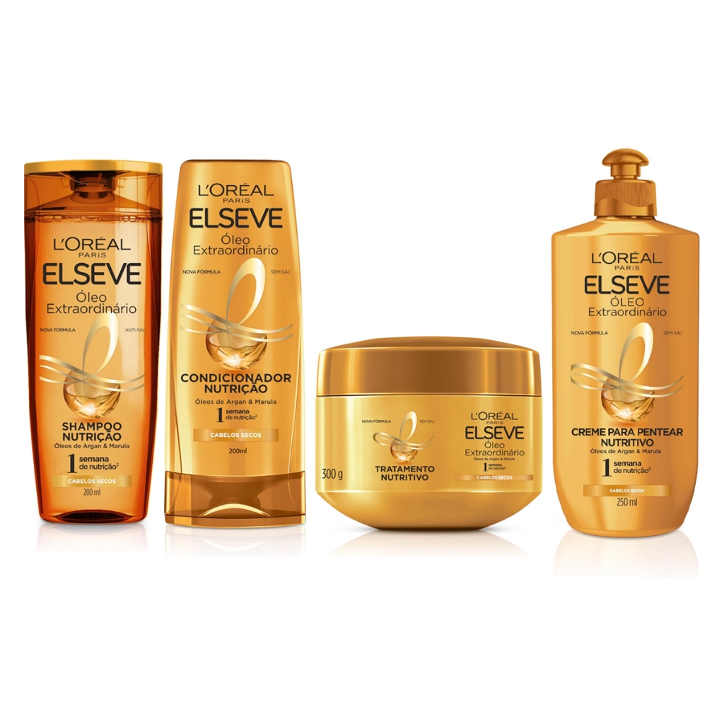 KIT ELSEVE ÓLEO EXTRAORDINÁRIO SHAMPOO + COND + MÁSC + CREME em Oferta na Shopee