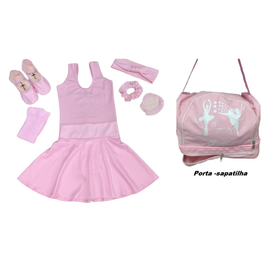 Roupa de Ballet regata infantil com Bolsa Porta- Sapatilha - 8 peças