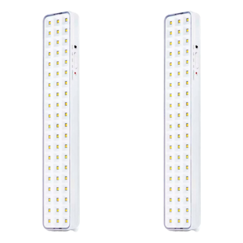 Kit 2 Luminárias de Emergência 60 LEDs 5W 6500K(Luz Branca) – Bivolt(110v/220v) Recarregável CTB