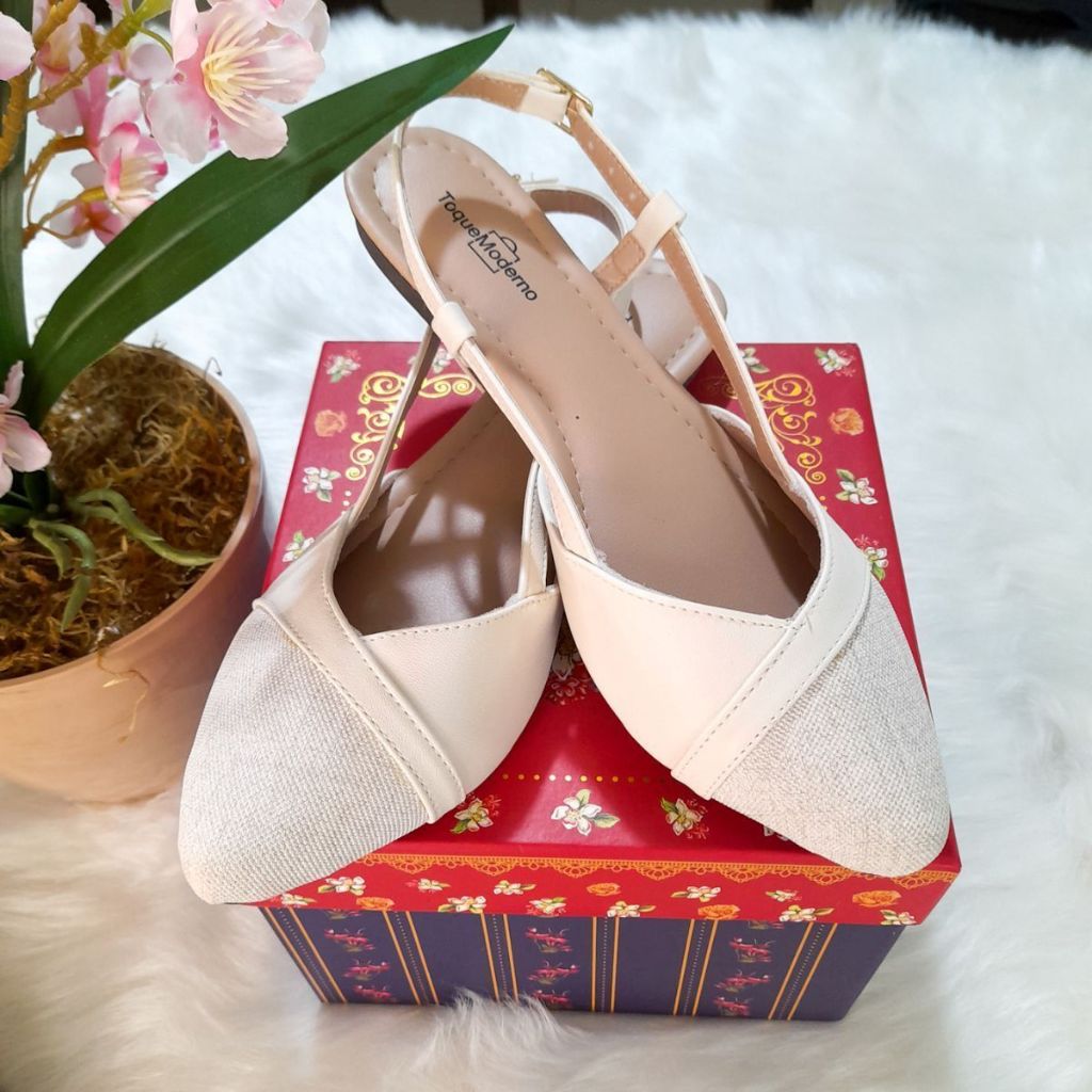 Sapatilha Feminina Slingback Salomé Confortável Macio Elegante Off White Básica Chic Aberta Atrás