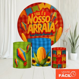 Trio Capas Cilindros Juninos E Painel Redondo Decoração Festa Junina Arraiá Tecido Veste Fácil – KIT-2624 em Oferta na Shopee