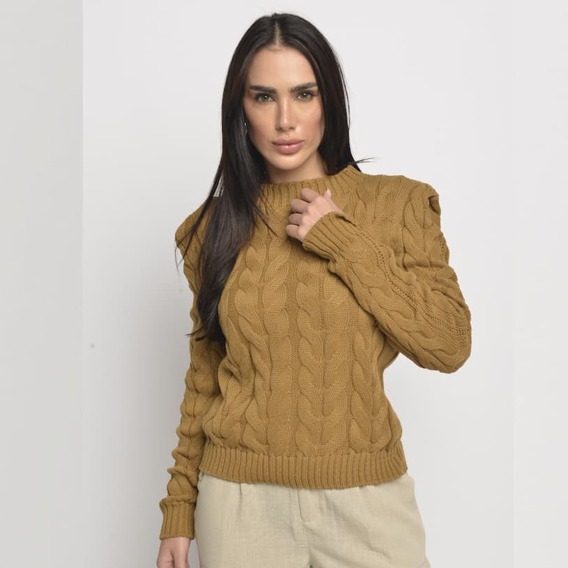 Blusa Inverno Trico Boho Chic Manga Bufante Lã Linha Luxuosa Trança