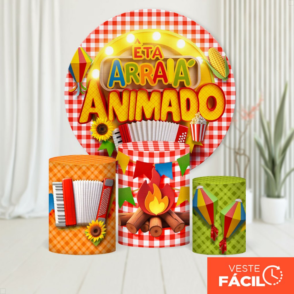 Painel Festa Junina Redondo E Trio Capas Cilindro São João Arraiá Veste Fácil Sublimado C/Elástico – KIT-2628 em Oferta na Shopee