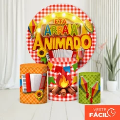 Painel Festa Junina Redondo E Trio Capas Cilindro São João Arraiá Veste Fácil Sublimado C/Elástico – KIT-2628