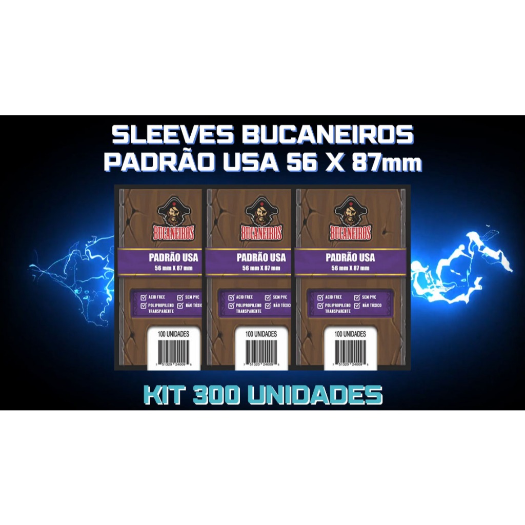 Kit 3 Pacotes Sleeves Bucaneiros Padrão USA (56x87mm) 300 unidades