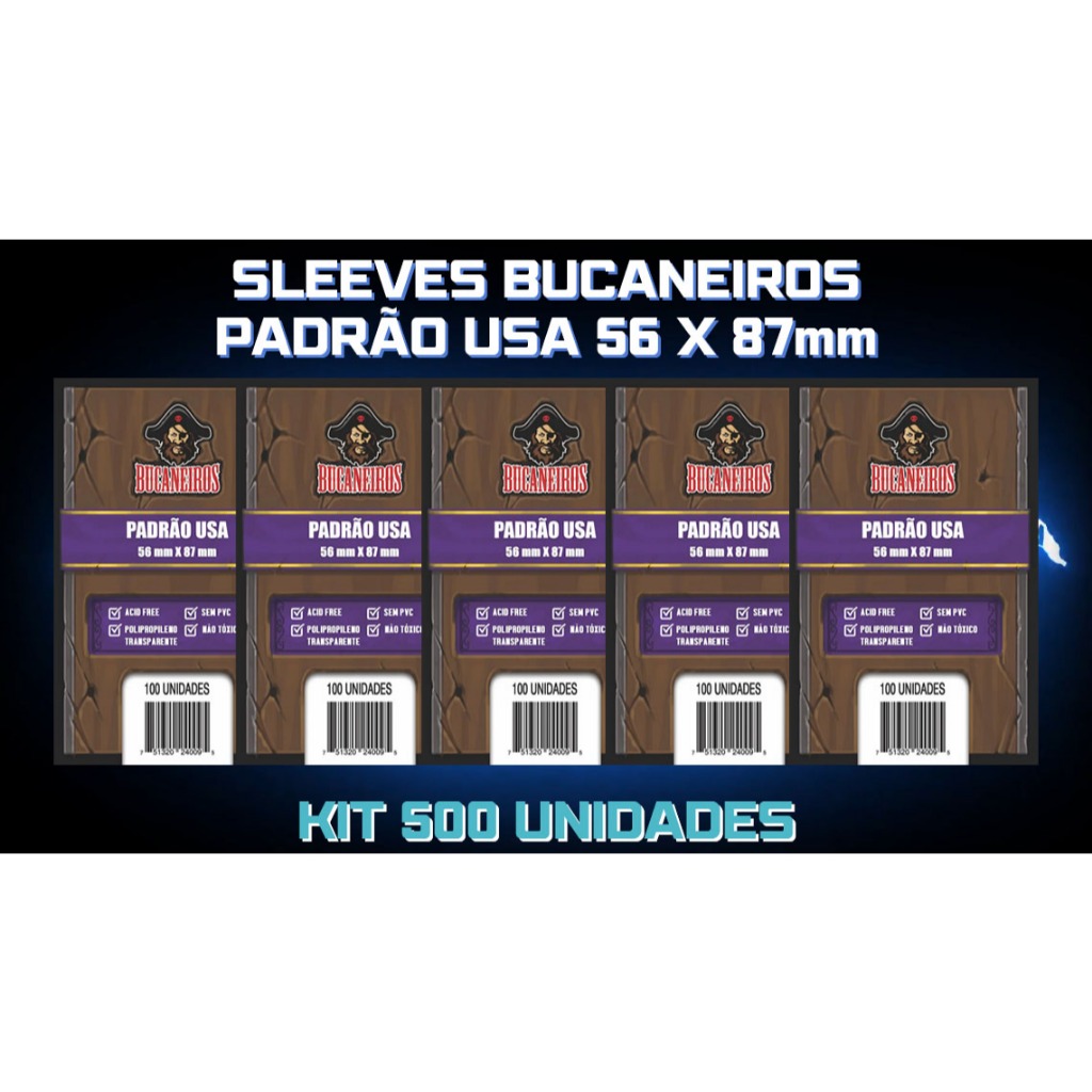 Kit 5 Pacotes Sleeves Bucaneiros Padrão USA (56x87mm) 500 unidades