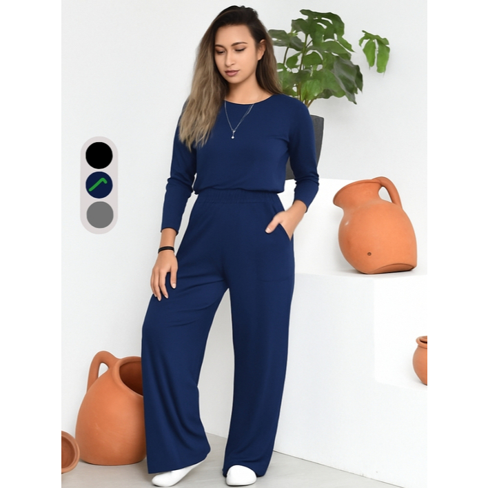 Conjunto calça pantalona blusa manga comprida confortável