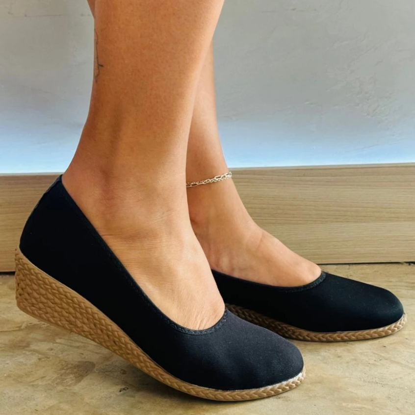 Sandália Feminina Confortável Corda Anabela Leve Salto Casual Moda Tendencia Espadrille Médio Grosso