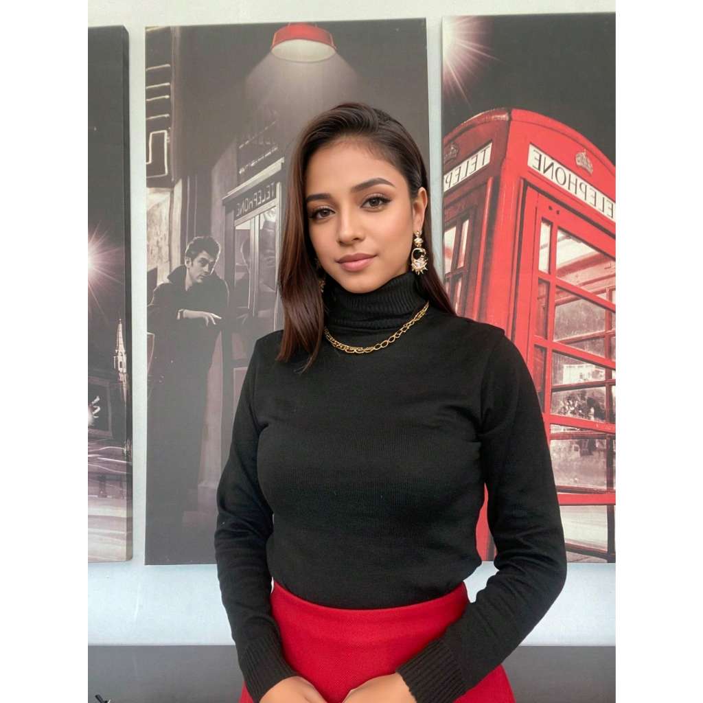 Blusa Feminina Cacharrel Tricô Básica Suéter Gola Alta Manga Longa Tricot Rolê Varias Cores Inverno Frio