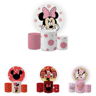 Kit Decorativo Painel Redondo C/ Elástico + Trio Capa Cilindro Veste Fácil Minnie Baby em Oferta na Shopee