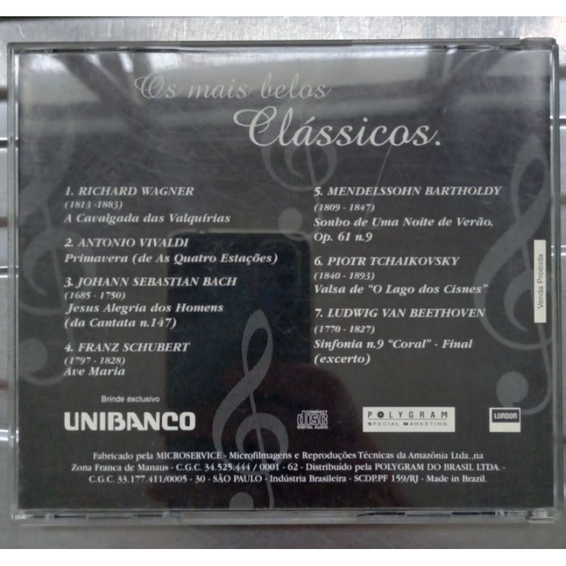 CD Os Mais Belos Clássicos Unibanco Wagner Vivaldi Bach