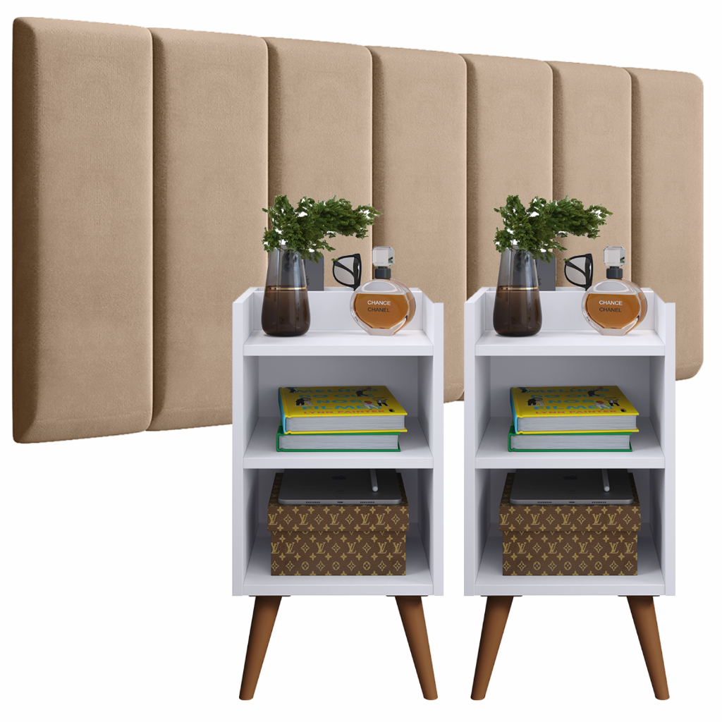 Conjunto 2 Mesa de Cabeceira MAX Modulada Adesiva Cabeceira Quarto Estofada Julia 0,90 /1.40 /1,60 /1,95