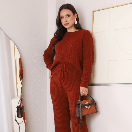 Conjunto Feminino Tricot Mousse Calça Wide Leg Pantalona e Blusa Cropped Tricô Aerolook em Oferta na Shopee