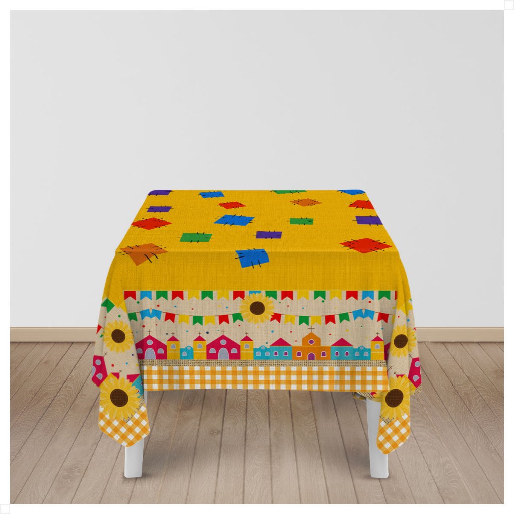 Toalha de Mesa Quadrada Festa Junina 150x150cm Tecido Estampado Decoração Junina Retalhos – TDM-113
